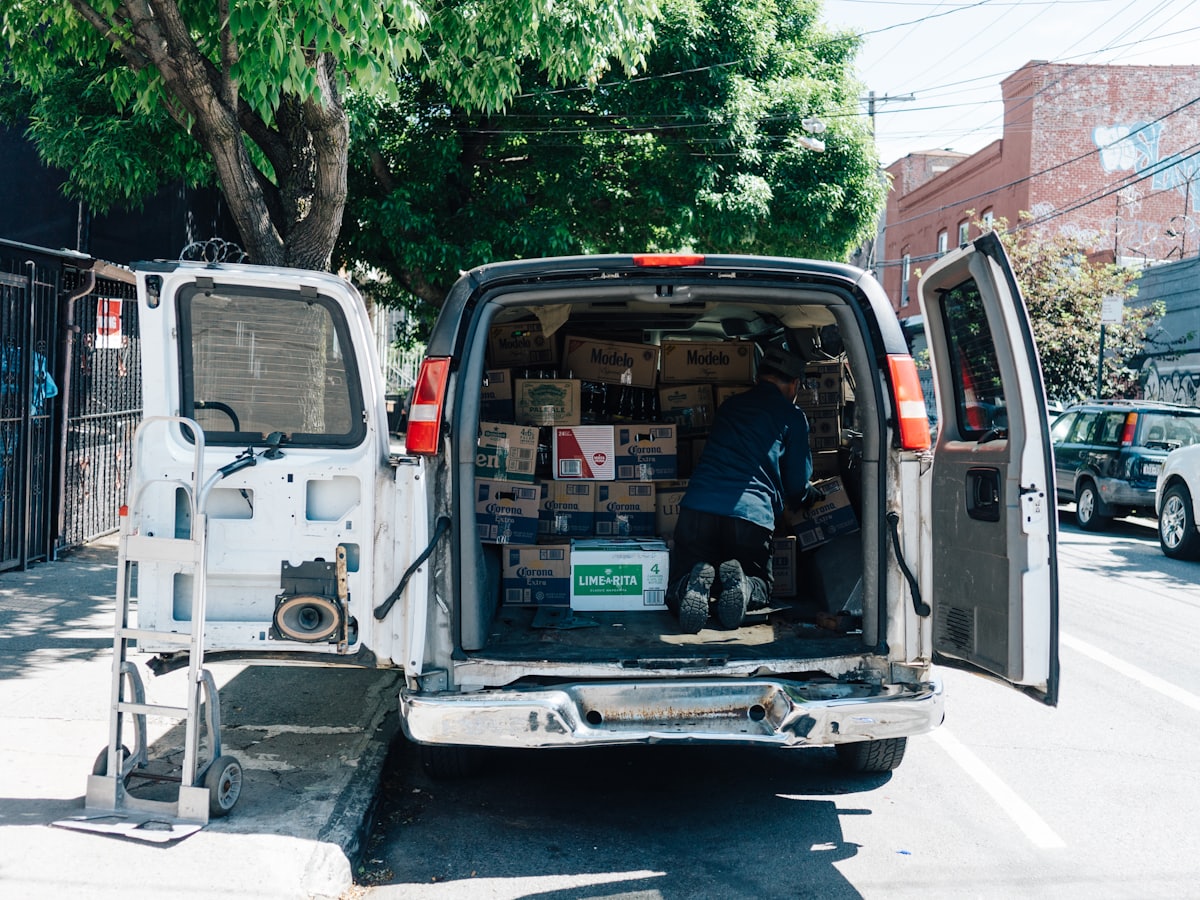 Open work van loaded with tools and parts